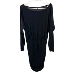 All Saints side ruched cowl neck M black stretch batwing dolman sleeve dress
